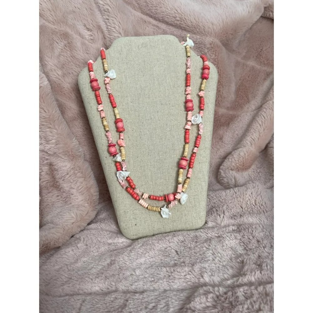 Vintage Double Stranded Beaded Seashell Necklace 🐚